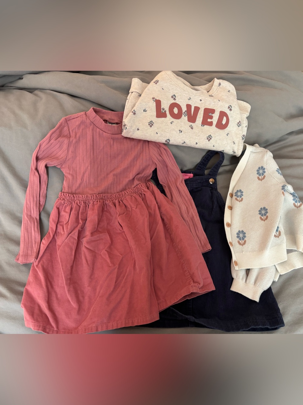 4T Bundle OshKosh B'gosh/Carters Pink Dress wNavy Dress & Floral Cardigan